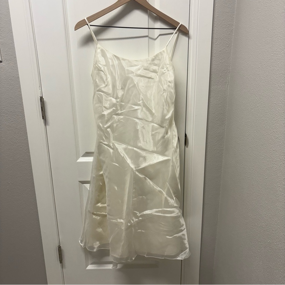 Jessica McClintock Gunne Sax Vtg White Sheer Lined Dress Beaded/Low Back Sz 11